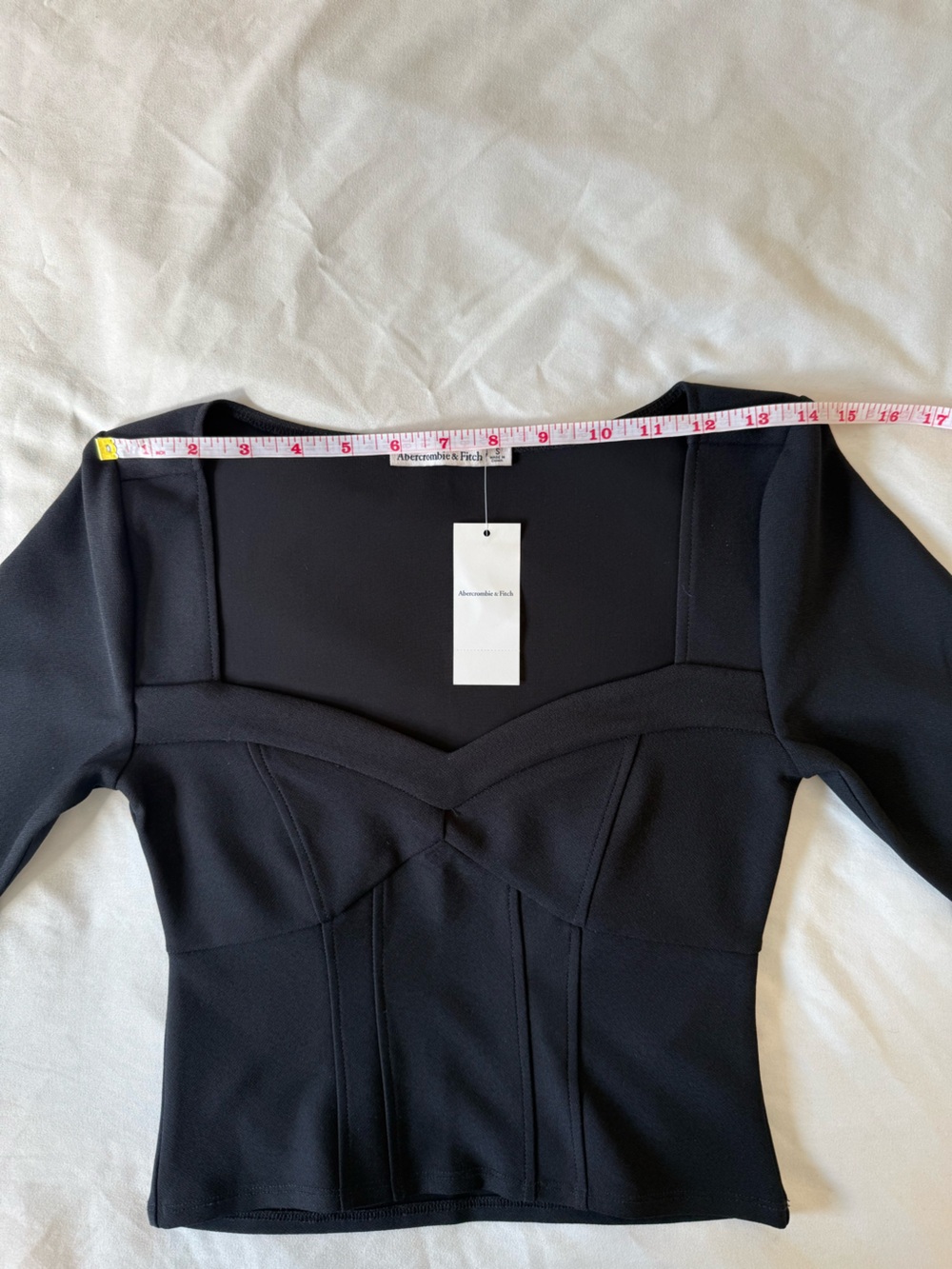NWT Abercrombie & Fitch Black Sweetheart-Neck Long Sleeve Crop Top Small Corset - Picture 10 of 14